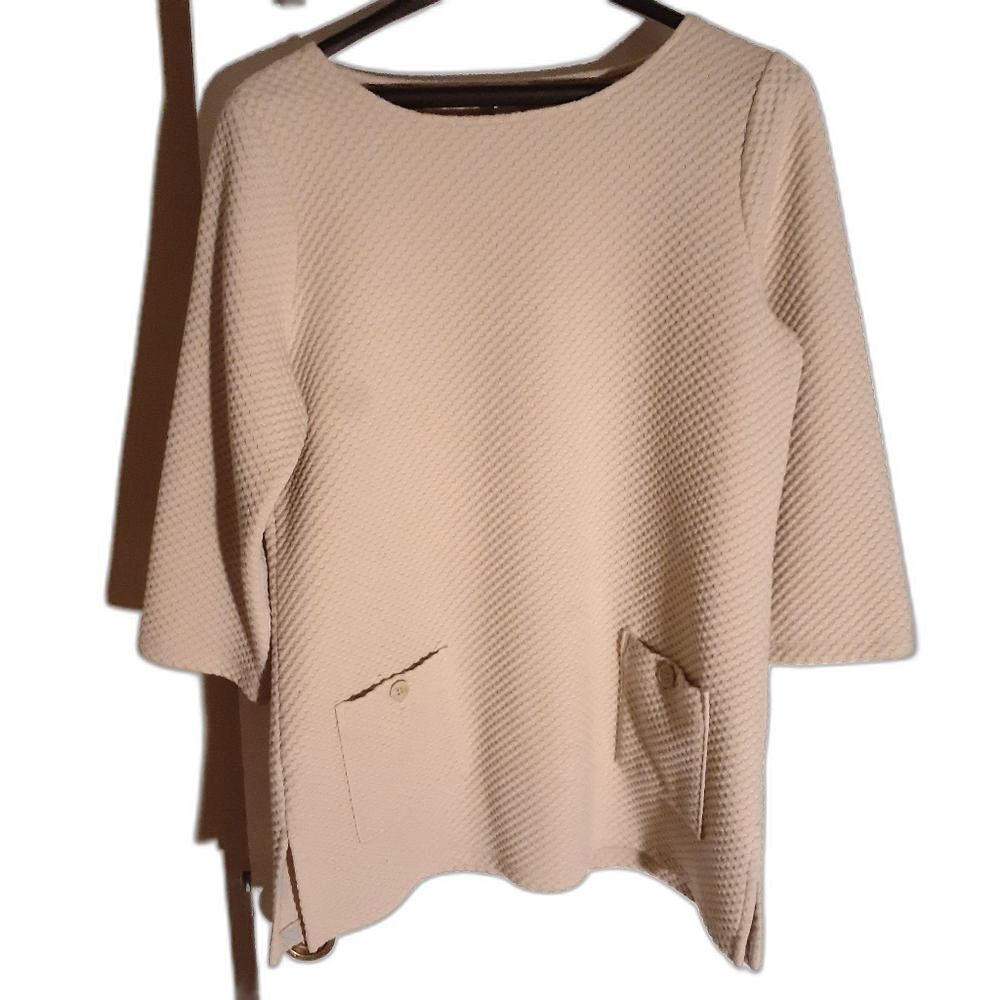 Coldwater Creek tunic top beige tan neutral minimalist shirt size M medium